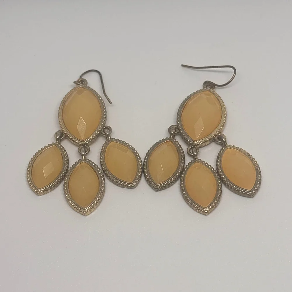 Oval Drop Earrings Gold Tone Cream‎ Cabochon Dangle Statement Jewelry